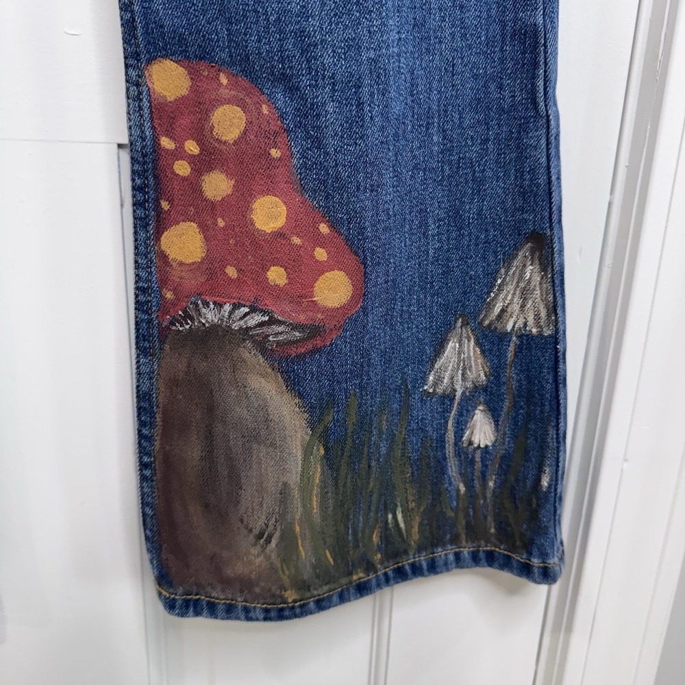 Vintage Delia's Y2K Flare Jeans 7/8 Hand Painted Mushroom Fairycore Cottagecore - Picture 6 of 10